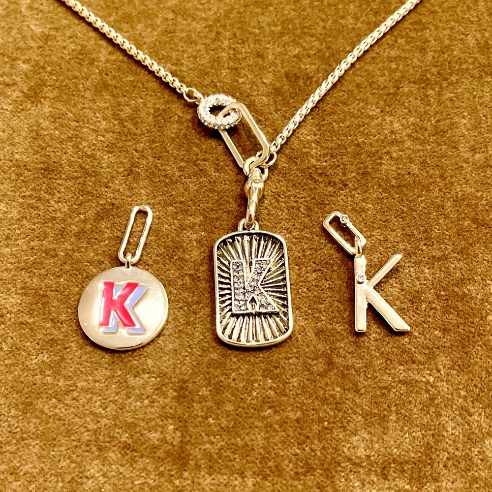 Anthropologie 3-in-1 Mixed Charm Monogram K Letter Necklace Gold NIB